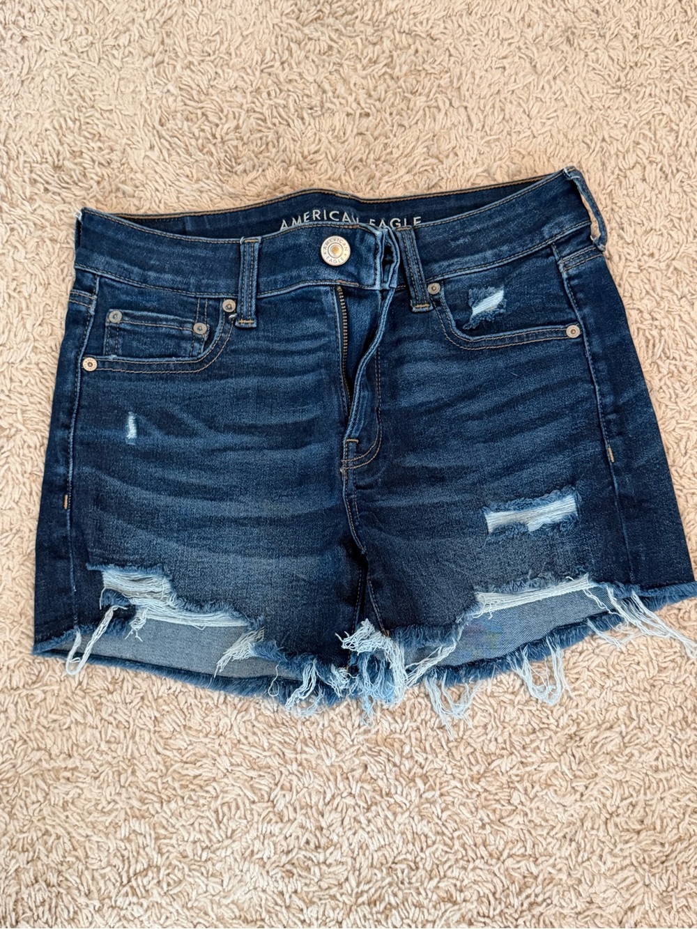 American Eagle Outfitters Dark Indigo Distressed Denim Cutoff Shorts